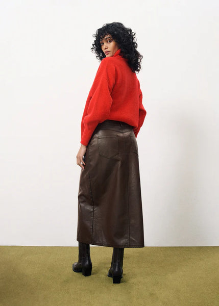 FRNCH Faux Leather Pencil Skirt - Chocolate