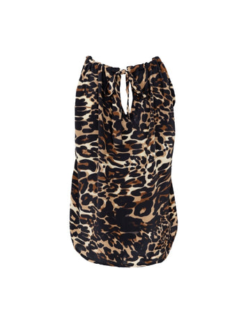 Black Colour Sleeveless Top - Leopard