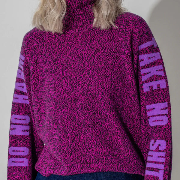 Black & Beech Do No Harm Take No Shit Merino Funnel Jumper - Anemone