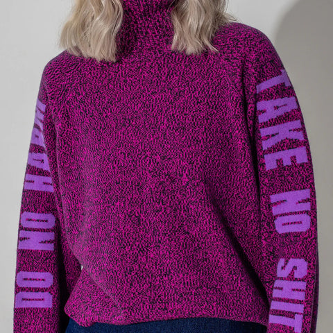 Black & Beech Do No Harm Take No Shit Merino Funnel Jumper - Anemone