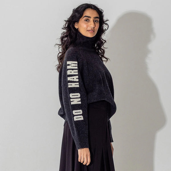 Black & Beech Do No Harm Take No Shit Merino Funnel Jumper - Anthracite