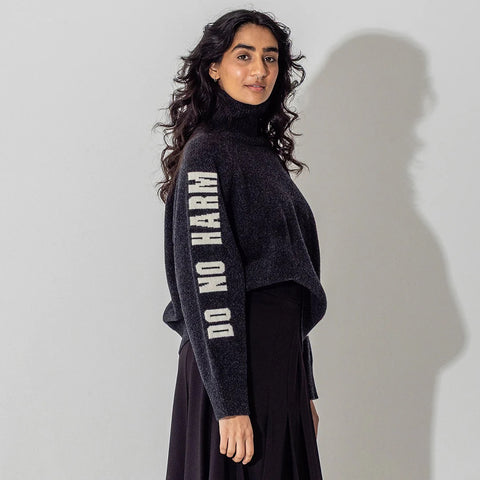 Black & Beech Do No Harm Take No Shit Merino Funnel Jumper - Anthracite