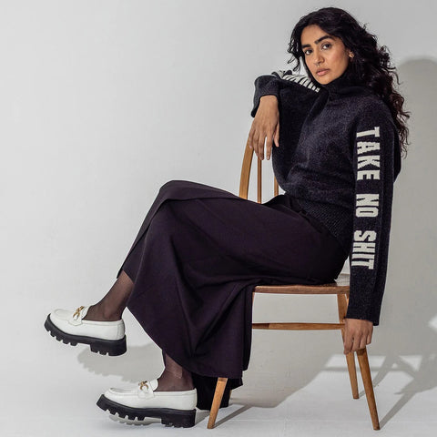 Black & Beech Do No Harm Take No Shit Merino Funnel Jumper - Anthracite