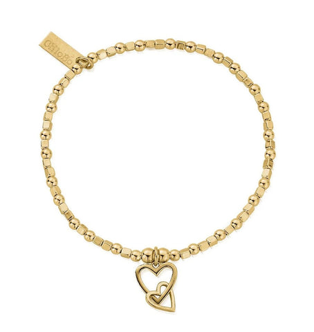ChloBo Mini Cube Interlocking Love Heart Bracelet - Gold