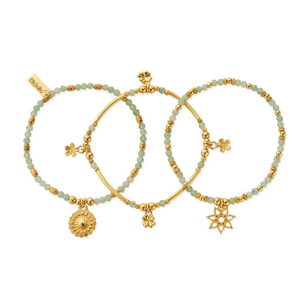 ChloBo Gold Lucky Aventurine Bracelet Stack of 3 - Gold