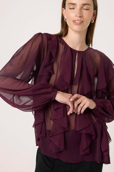 Soaked In Luxury SLHarietta Frill Blouse - Wine