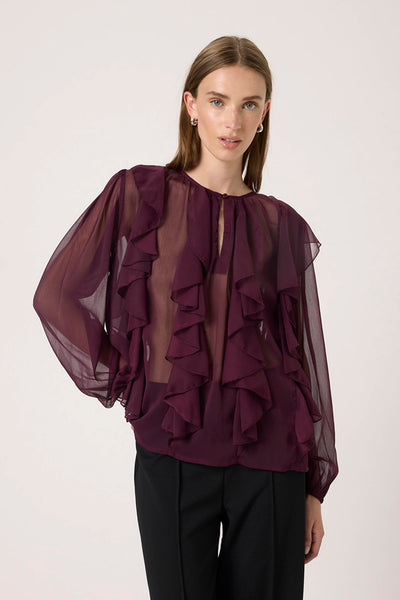 Soaked In Luxury SLHarietta Frill Blouse - Wine