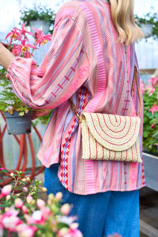 Black Colour BCAmalfi Clutch Bag - Straw / Red