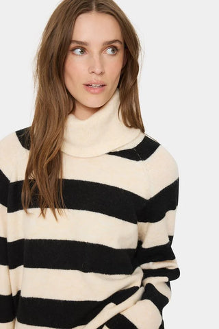 Saint Tropez GarbieSZ Roll Neck Pullover - Ice Black Stripe