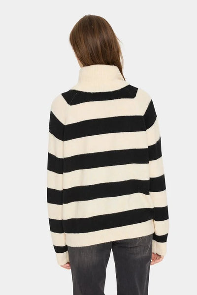 Saint Tropez GarbieSZ Roll Neck Pullover - Ice Black Stripe