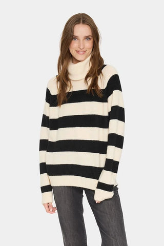 Saint Tropez GarbieSZ Roll Neck Pullover - Ice Black Stripe