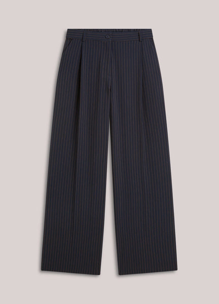 Summum Woman Pleated Pinstripe Trousers - Navy