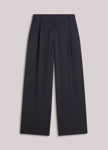 Summum Woman Pleated Pinstripe Trousers - Navy