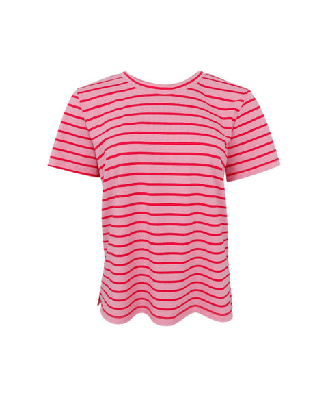 Black Colour BCMaylee Short Sleeve T-Shirt - Stripe Rose Red