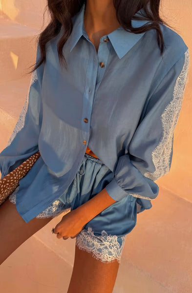 Never Fully Dressed Lace Maeva Shorts - Blue