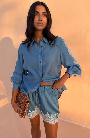 Never Fully Dressed Lace Maeva Shorts - Blue