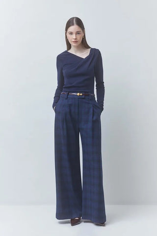 Suncoo Wool Checked Trousers - Blue