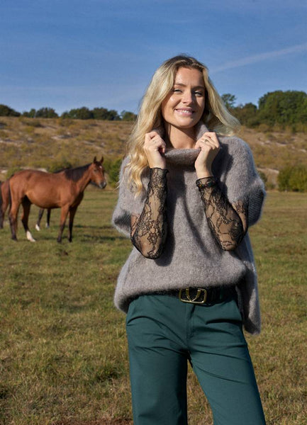 Black Colour Clara Long Sleeve Lace Blouse - Black