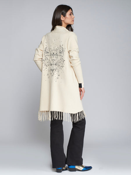 VILAGALLO Long Fringed Cardigan - Off White