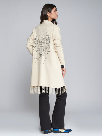 VILAGALLO Long Fringed Cardigan - Off White