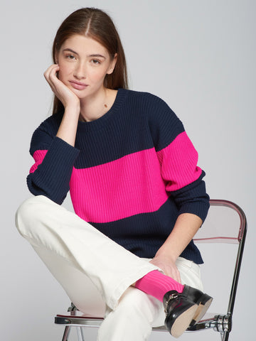 VILAGALLO Colour Block Pullover Knit - Pink / Navy