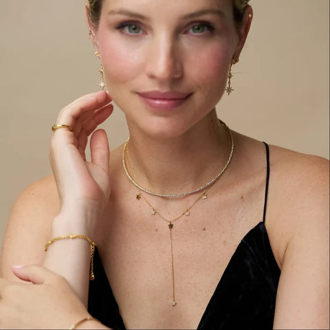 Orelia Crystal Multi Star Lariat Necklace - Gold Plated