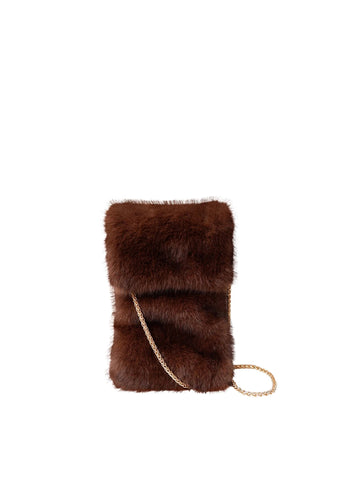 Black Colour BCLoma Mobile Faux Fur Bag - Coffee