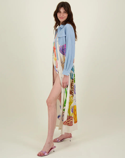 Me369 Elena Combined Denim Shirt Dress - Magic Ocean