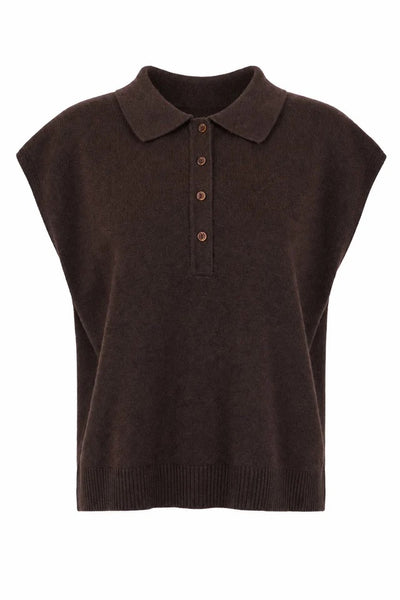 FRNCH Minthe Knitted Short Sleeve Polo Sweater - Chocolate