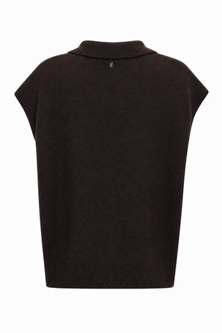 FRNCH Minthe Knitted Short Sleeve Polo Sweater - Chocolate