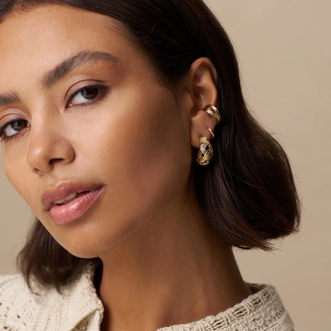 Orelia Jewellery Domed Woven Cut Out Hoops - Gold