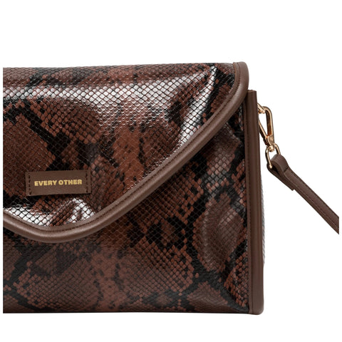 Every Other Snake Effect Flap Over Clutch Shoulder Bag