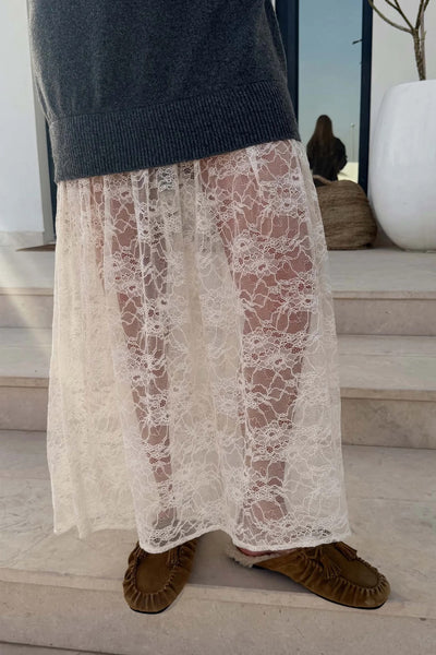 Never Fully Dressed Grey Knit Jumper Dress with Sheer Lace Skirt
