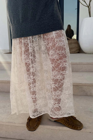 Never Fully Dressed Grey Knit Jumper Dress with Sheer Lace Skirt