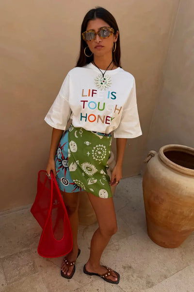 Never Fully Dressed Life Is Tough Embroidered T-Shirt - White