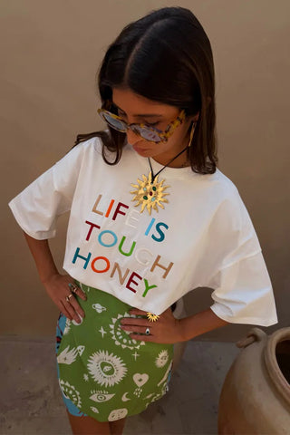 Never Fully Dressed Life Is Tough Embroidered T-Shirt - White