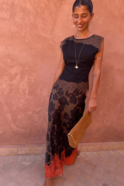 Never Fully Dressed Floral Maeva Midi Lace Skirt - Tan Jaden