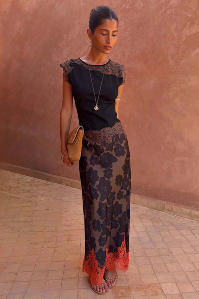 Never Fully Dressed Floral Maeva Midi Lace Skirt - Tan Jaden
