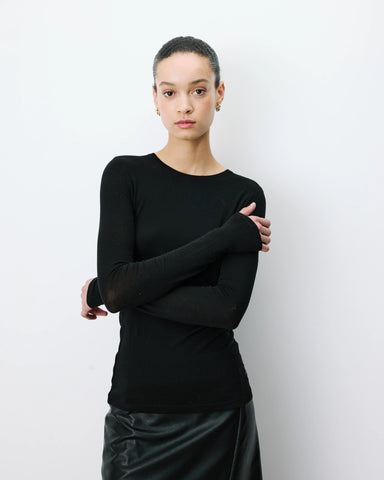 Grace & Mila Alkias Second Skin Long Sleeve Crew Neck Top - Black