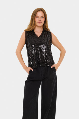 Saint Tropez NucianaSZ Sequin V Neck Top - Black