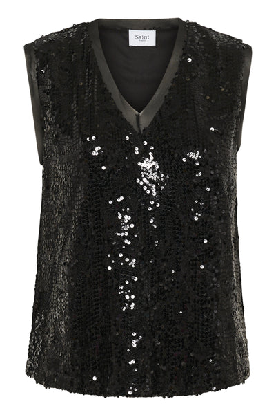 Saint Tropez NucianaSZ Sequin V Neck Top - Black