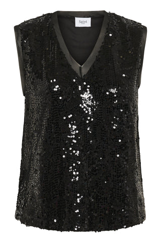 Saint Tropez NucianaSZ Sequin V Neck Top - Black