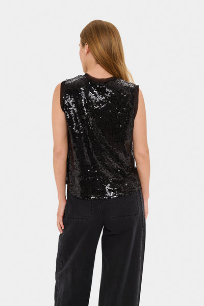 Saint Tropez NucianaSZ Sequin V Neck Top - Black