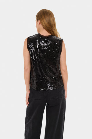 Saint Tropez NucianaSZ Sequin V Neck Top - Black