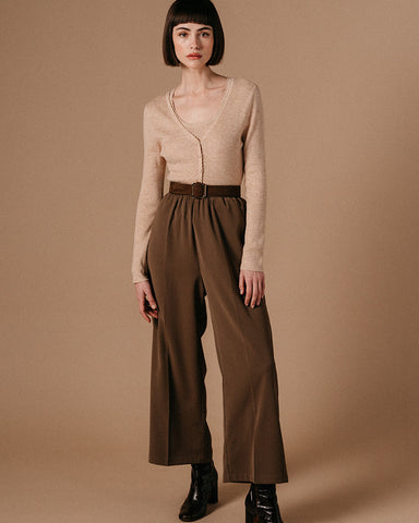 Grace & Mila Straight Wide Leg Trouser One Size - Taupe