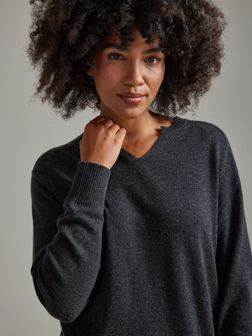 Salts Cashmere Split Crew Neck Sweater - Charcoal