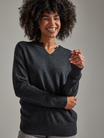 Salts Cashmere Split Crew Neck Sweater - Charcoal