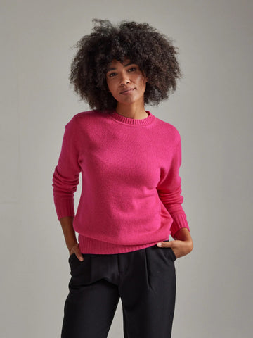 Salts Cashmere Lofty Crew Neck Sweater - Hot Pink
