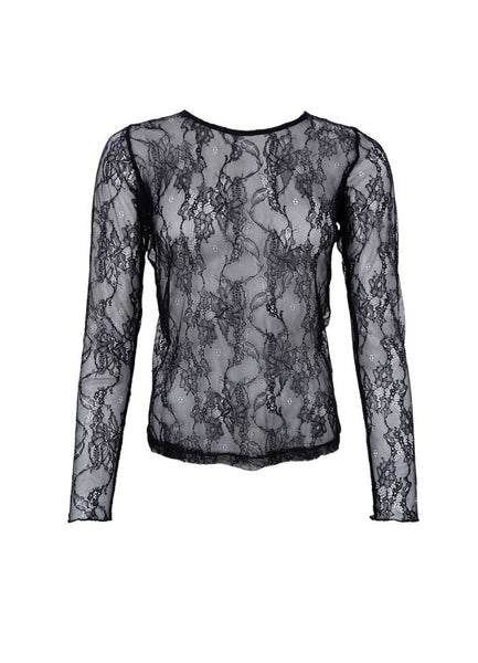 Black Colour Clara Long Sleeve Lace Blouse - Black