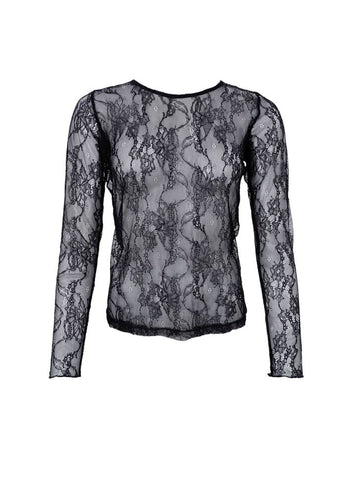 Black Colour Clara Long Sleeve Lace Blouse - Black